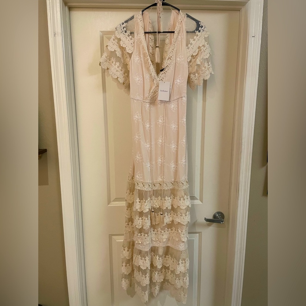 Bohme Clara Lace Trim Cream Dress